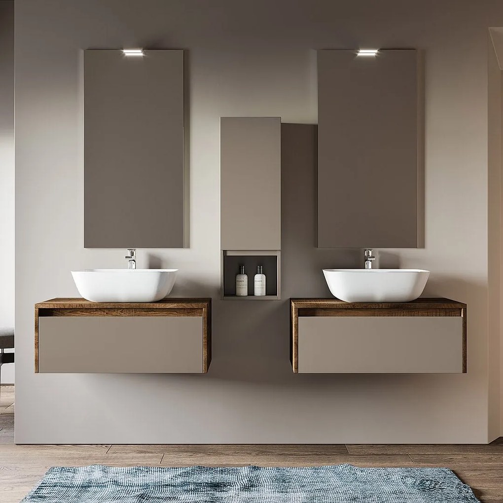 Mobile Bagno Sospeso 80 Cm Un Cassetto Specchio Con Lampada Led 52x102 Cm Savini "Luna 3"