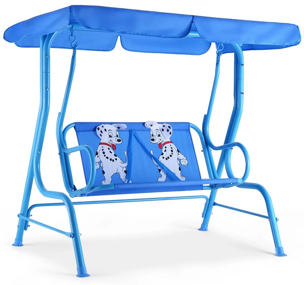 Costway Altalena dondolo da giardino per bambini con 2 posti e tetto regolabile 117x78x116cm Blu