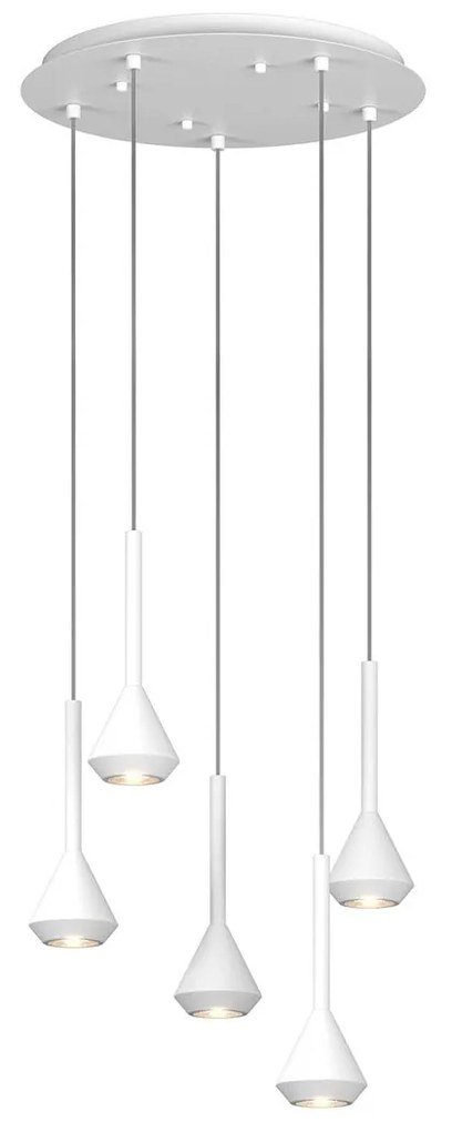 Lampadario Moderno Aygo Tondo Metallo Bianco 5 Luci Gu10