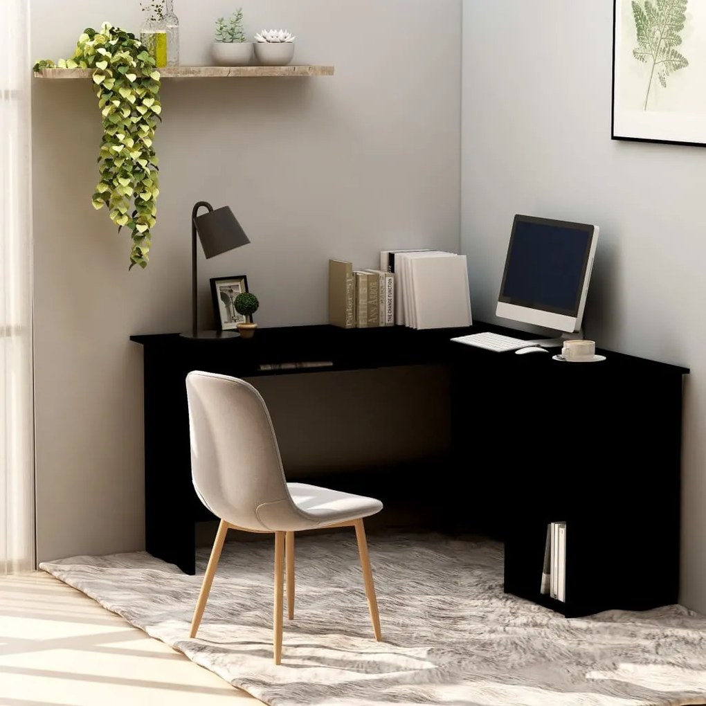 Scrivania Angolare A L Nera 120x140x75cm İn Legno Multistrato /