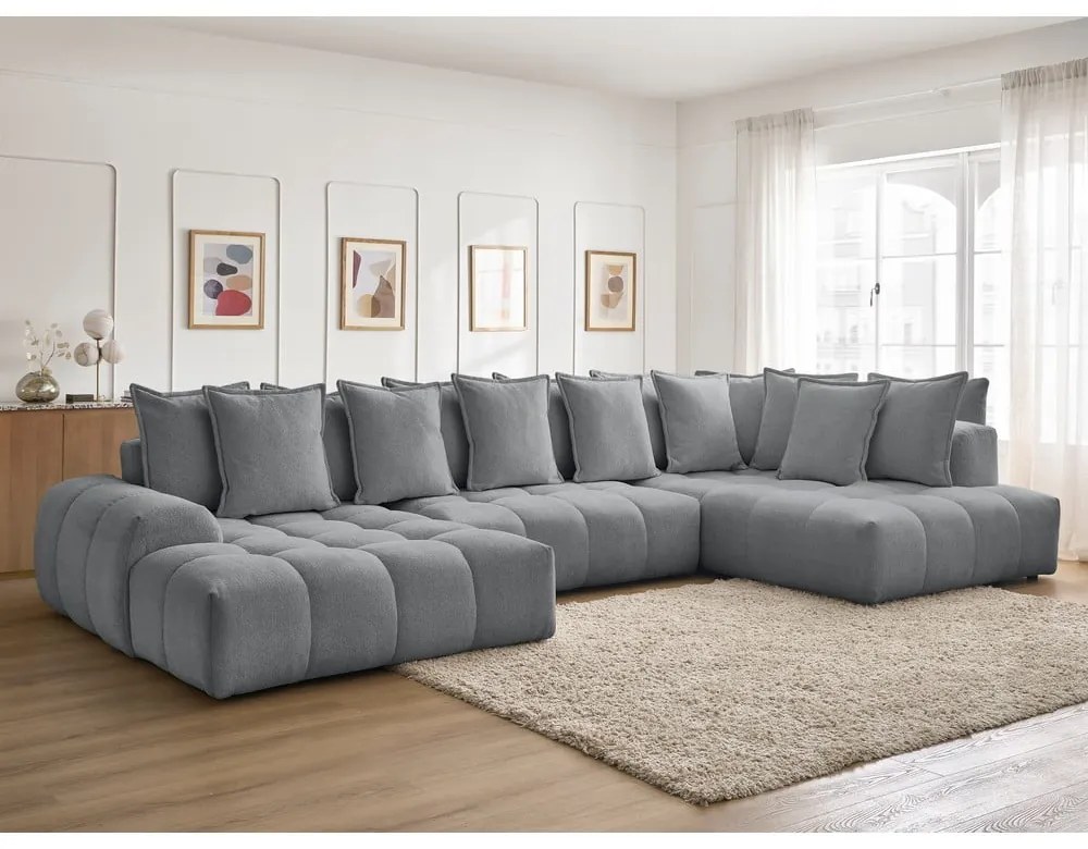 Divano angolare grigio scuro allungabile e con contenitore (penisola a destra/a U) con rivestimento in ciniglia Everest – Bobochic Paris