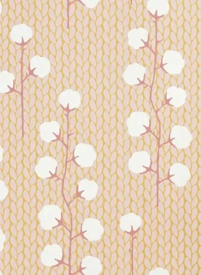 Majvillan Carta da parati Sweet Cotton - Soft Pink/ Yellow/ Cream White