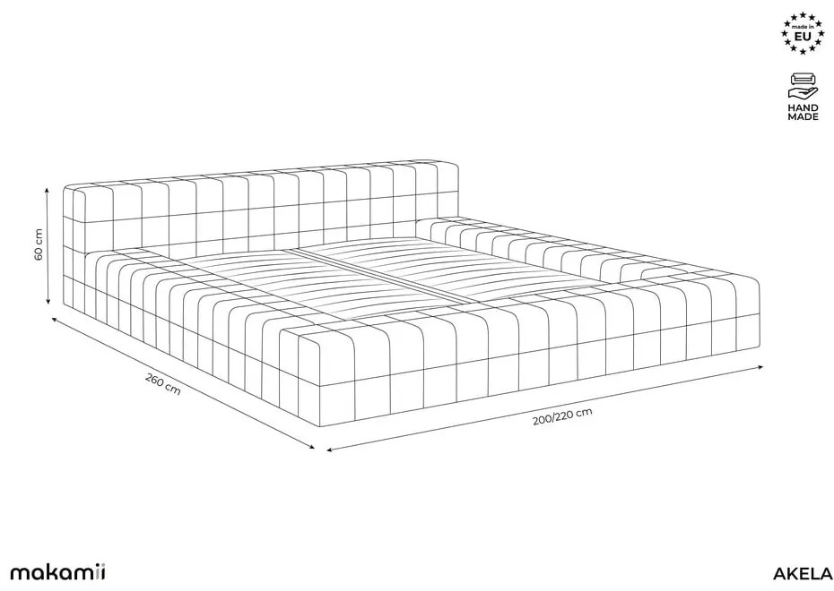 Letto matrimoniale imbottito azzurro con griglia 160x200 cm Akela - Makamii