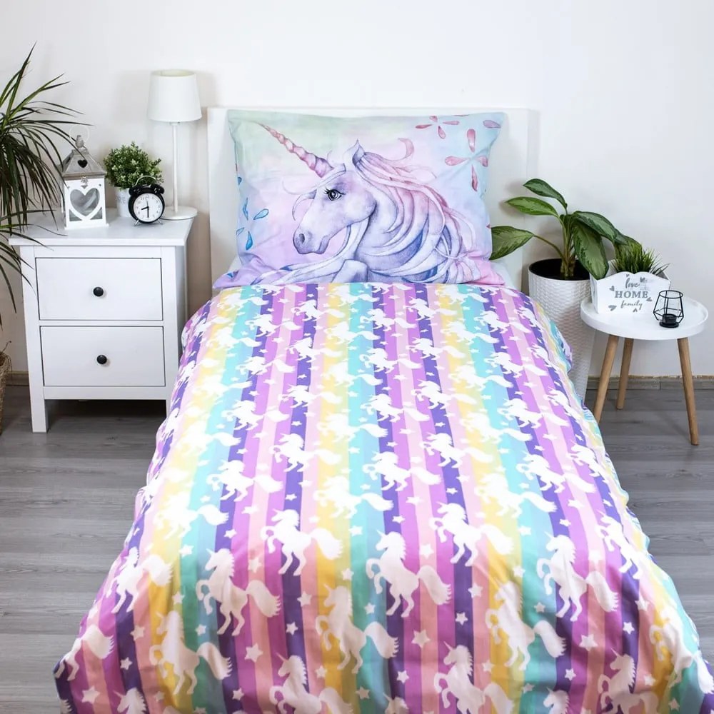 Biancheria da letto per bambini in cotone per letto singolo 140x200 cm Unicorn "Pastel Rainbow" - Jerry Fabrics
