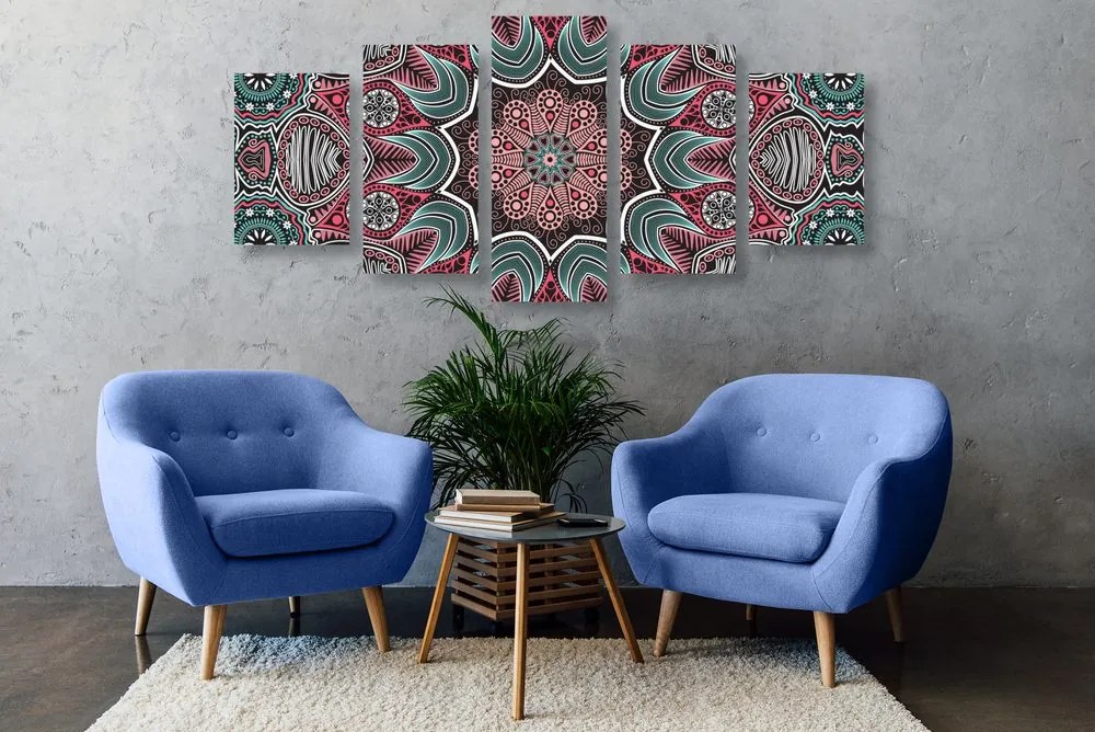 Quadri 5 pezzi – Mandala indiana con motivo floreale