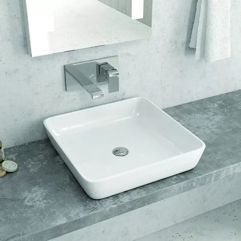 Lavabo bagno quadrato in ceramica bianca lucida | Litos-P105 - KAMALU