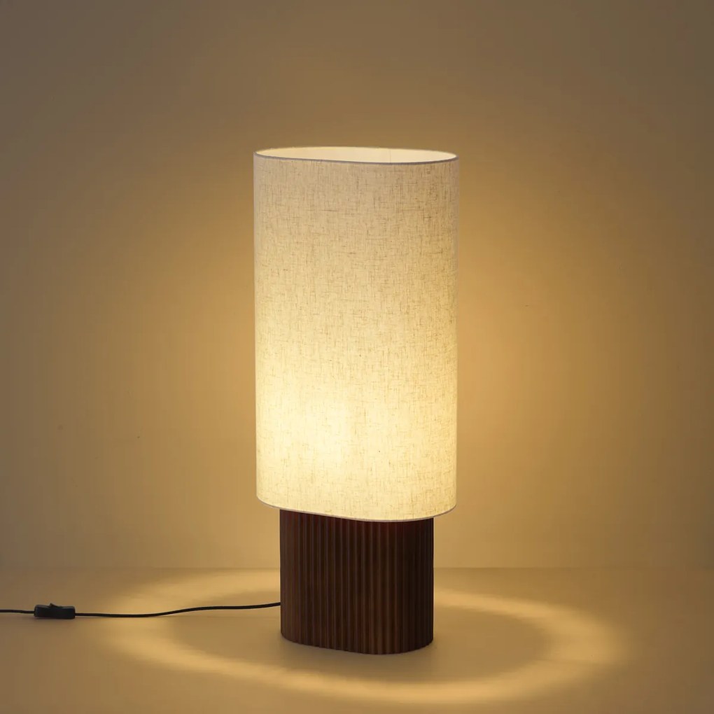Lampada da terra Japandi in legno di noce con paralume in tessuto 70cm - Lamel
