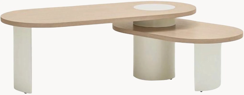 Set di 2 tavolini ovali in legno Nori, girevoli