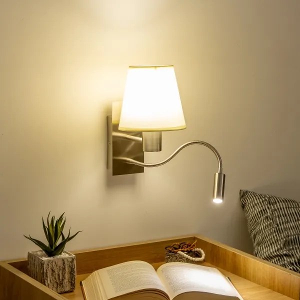 Brilagi -LED Lampada flessibile da muro NUBILA 1xE27/25W/230V+LED/3W cromo opaco/color crema