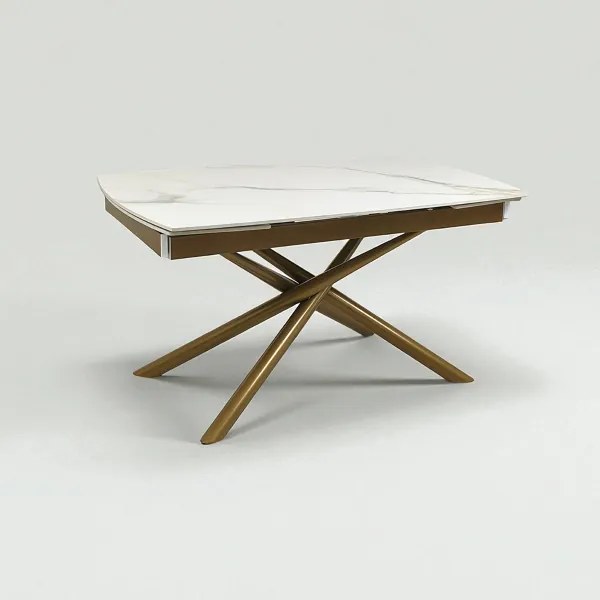 Tavolo allungabile 140-200x90 cm gambe oro top marmo bianco - VERAL