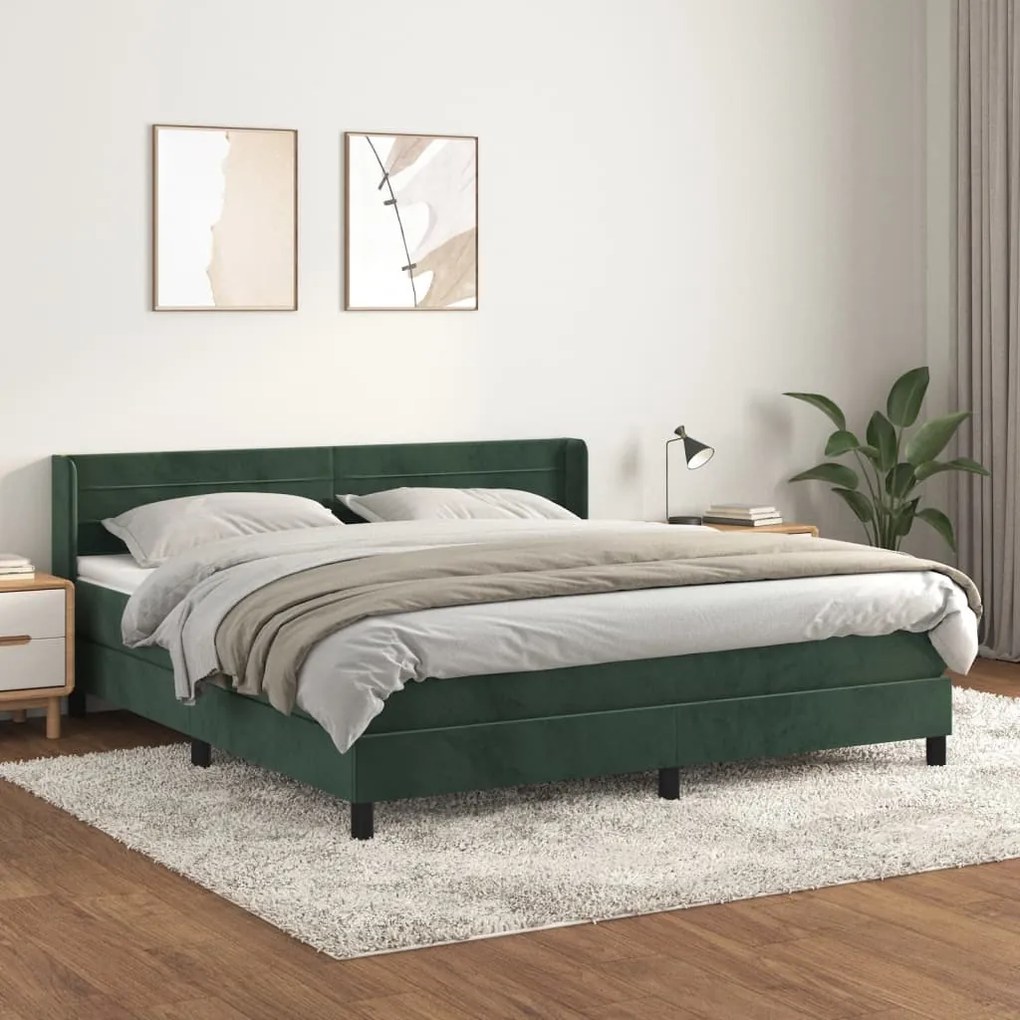 Giroletto A Molle Con Materasso Verde Scuro 160x200 Cm Velluto /