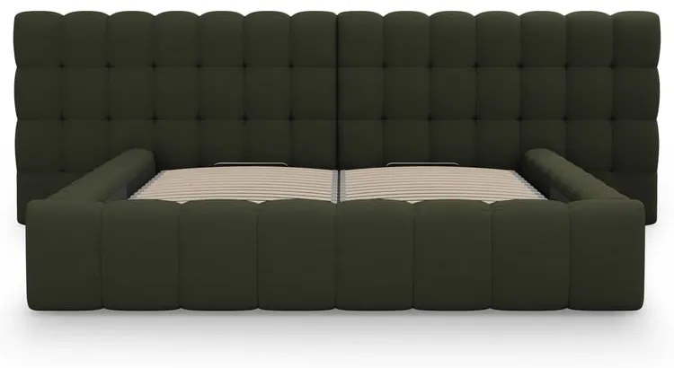 Letto matrimoniale imbottito verde con spazio contenitivo e rete 160x200 cm Mamaia - Micadoni Home