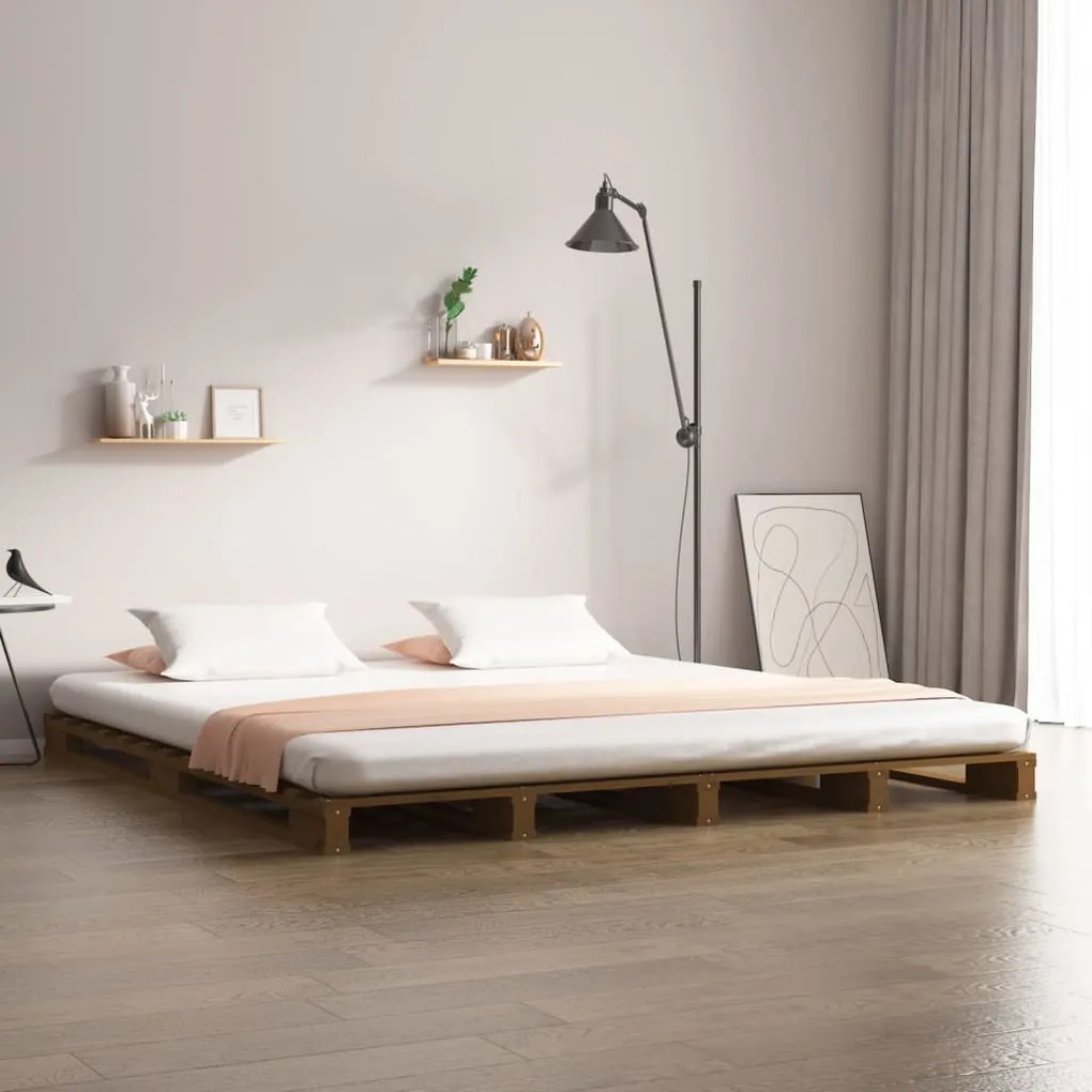 Letto a pallet miele 140x190 cm in legno massello di pino