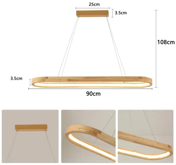 Brilagi - Lampada a sospensione con cavo LED UMEA WOOD LED/40W/230V 90x22 cm, legno di caucciù