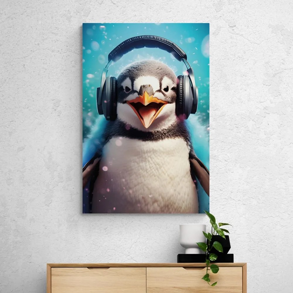 Stampa su tela – Pinguino con cuffie