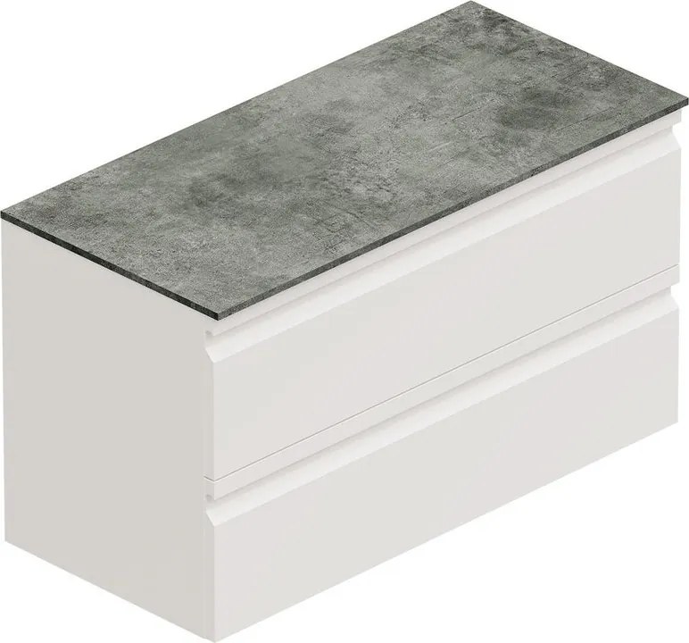 Mobile Pull L100 H55 P45 bianco opaco laccato 2 cassetti a chiusura ammortizzata e top gres nero Creta per lavabo in appoggio, piedini non inclusi