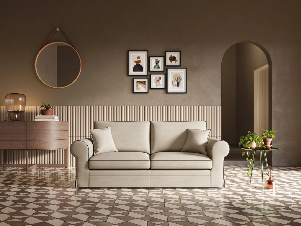 Lady divano classico in piuma d'oca realizzato con tessuto impermeabile T02 panna