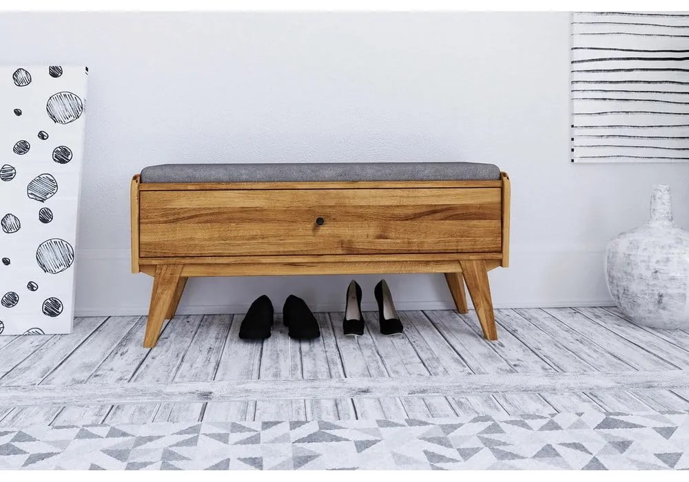 Panca portaoggetti in rovere con seduta grigio chiaro Retro - The Beds