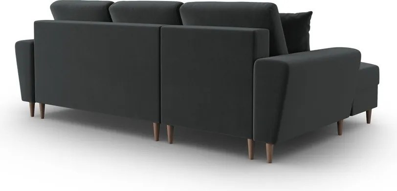 Divano angolare grigio scuro allungabile e con contenitore (con penisola a sinistra/con chaise lounge) con rivestimento in velluto Kyoto – Cosmopolitan Design