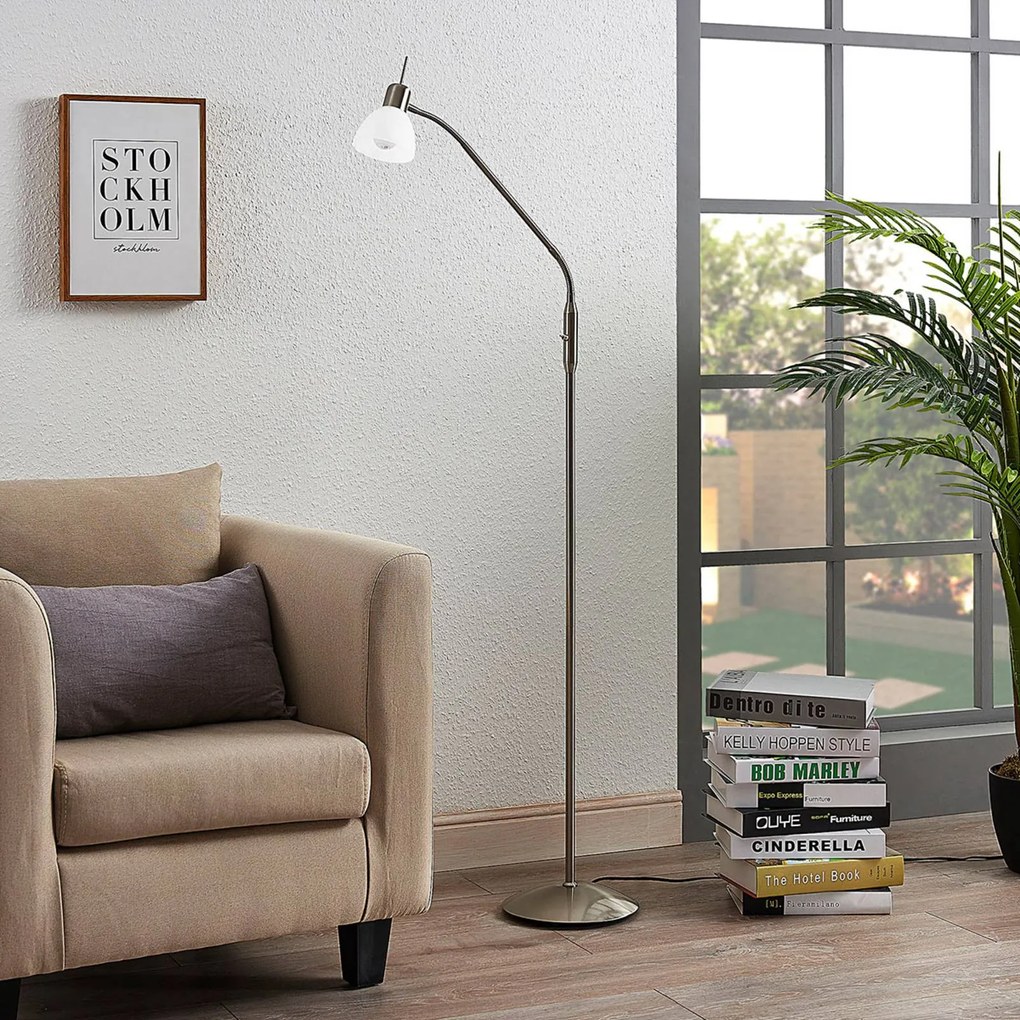 Lampada da terra Gwendolin Lindby, Alluminio / Grigio / Zincato, Soggiorno / Sala da pranzo, Metallo, Moderno, Lampada da terra