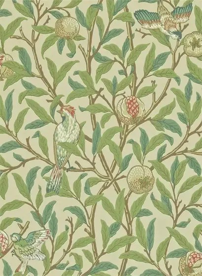 Morris & Co Carta da parati Bird & Pomegranate - Bayleaf/ Cream