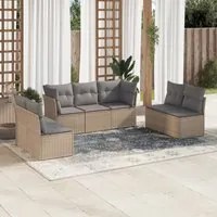 Set Divani da Giardino 7 pz con Cuscini Beige in Polyrattan 3249248