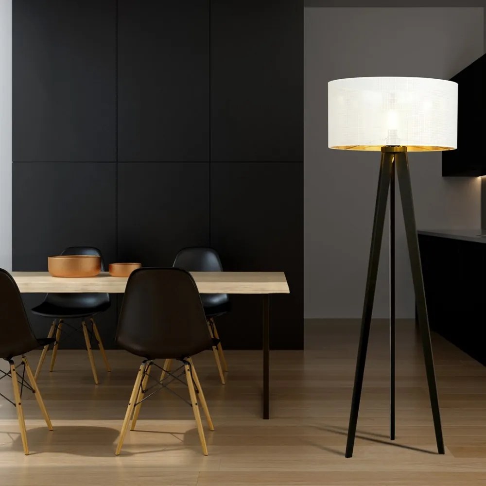 Lampada da Terra in Acciaio e Tessuto ASTON 1 E27 Colore del corpo Bianco e Oro