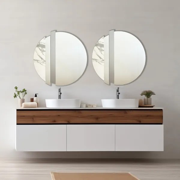 Specchio moderno 80 cm con decori foglia argento e effetto marmo bianco - KEVIN