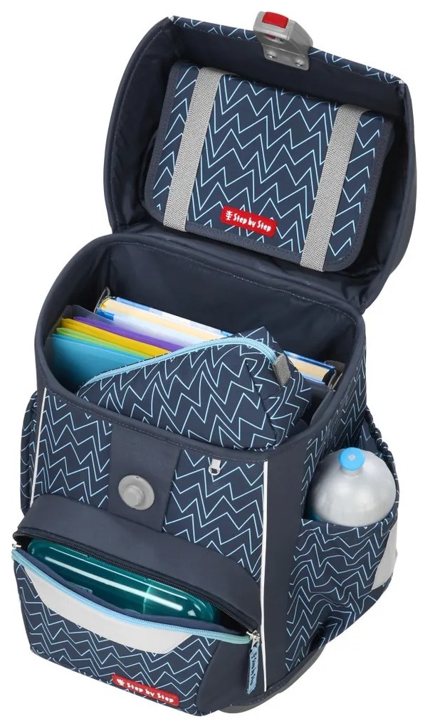 Zaino scuola Step by Step BASIS - set 4 pezzi, Blue Lines