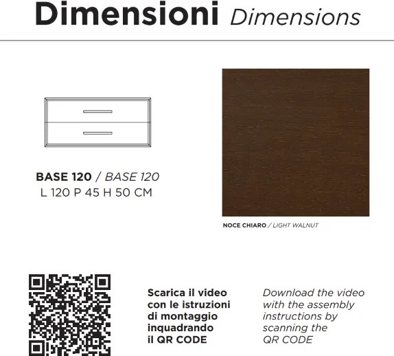 Mobile da bagno sospeso moderno base 120 CLASSIC con 2 cassetti e lavabo, NOCE CHIARO