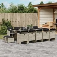 Set da Pranzo da Giardino 15 pz con Cuscini Grigio Polyrattan 3210635