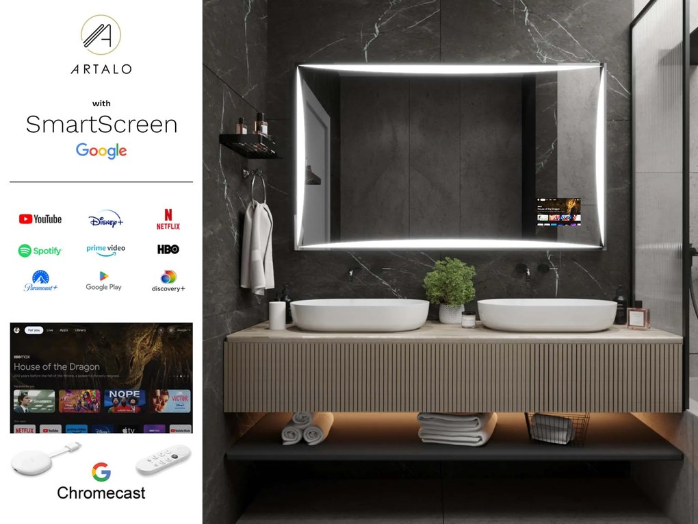 SMART specchio con luminazione M5 premium + SmartScreen with Google Chromecast