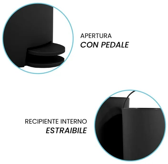 Pattumiera bagno 3 Lt nero con apertura a pedale Orbix