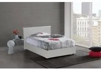 Letto piazza e mezza Assunta, Letto contenitore con rivestimento in ecopelle, Made in Italy, Apertura frontale, con materasso cm 120x200 incluso, Bianco