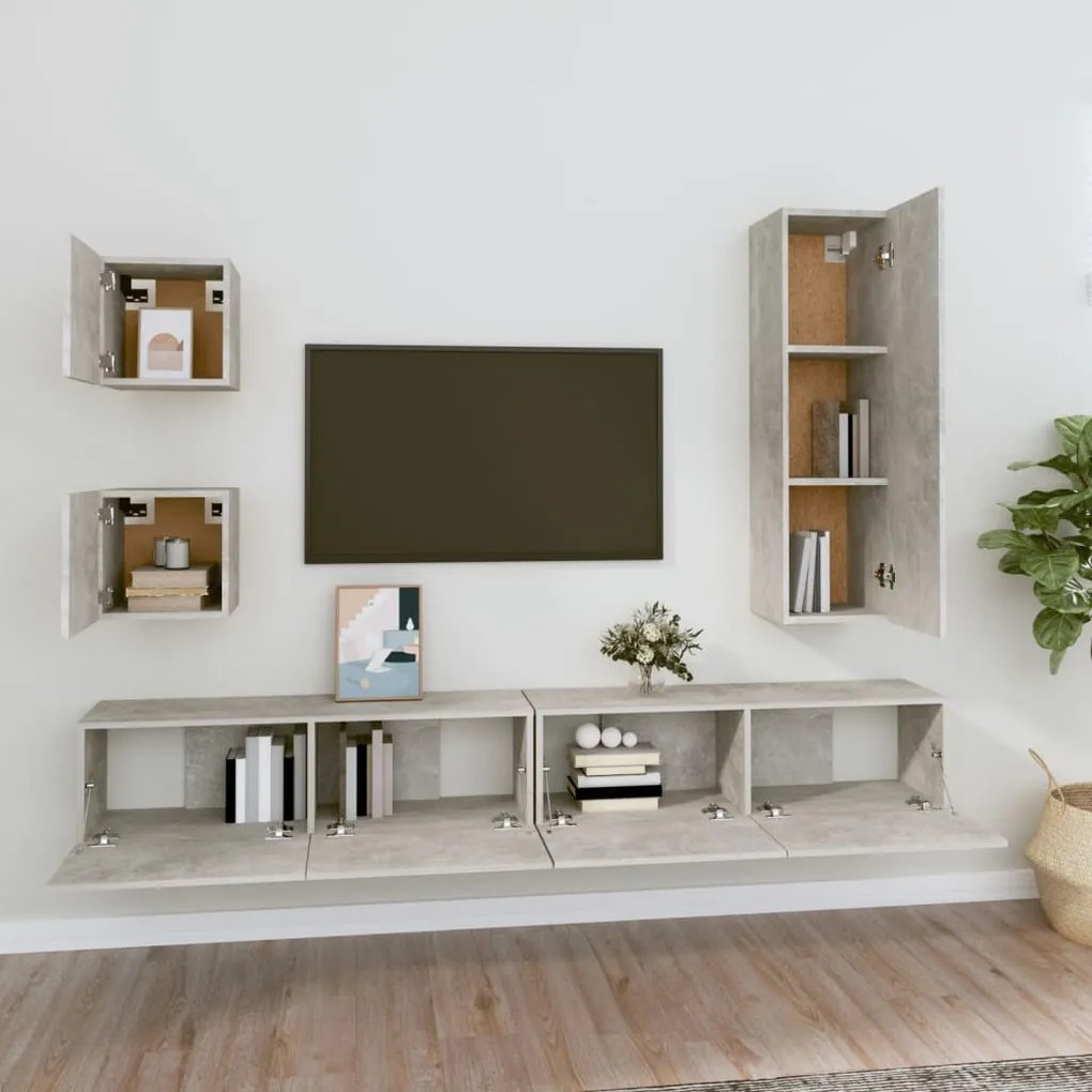 Set di mobili porta tv 5 pz grigio cemento in legno multistrato