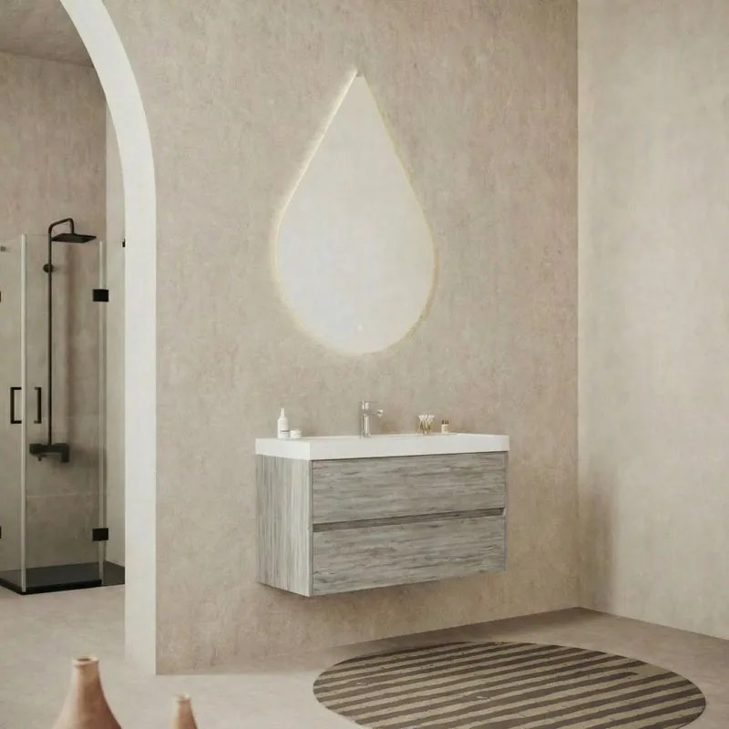 Base sospesa Portofino 100 cm con lavabo e 2 cassetti, grigio antico liscio