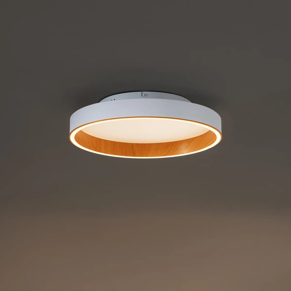 Plafoniera di design bianca con legno 40 cm con LED con interruttore a 3 vie - Ingo