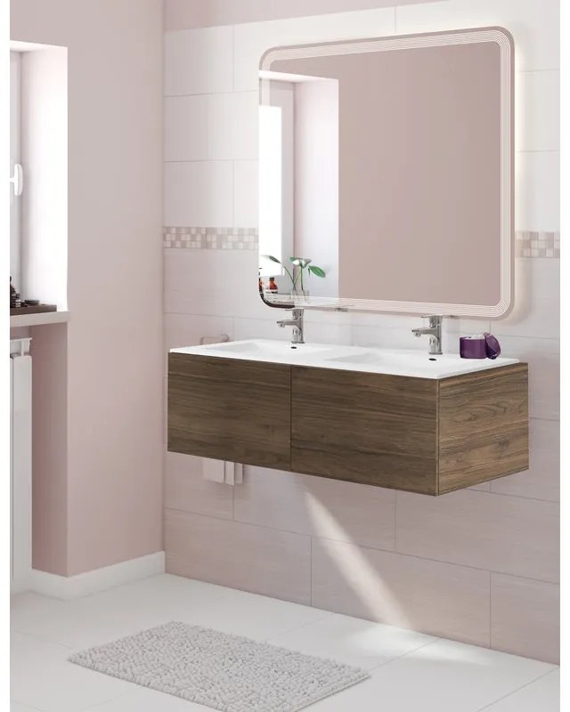 Mobile sottolavabo e lavabo Neo Line rovere noce L 120 x H 32 x P 48 cm 2 vasche 2 cassetti