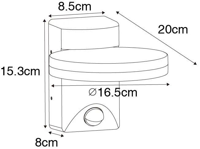 Lampada da parete per esterni nera con LED IP54 sensore di movimento - Esmee