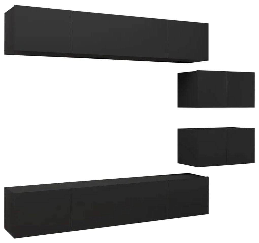 Set di mobili porta tv 6 pz nero in legno multistrato