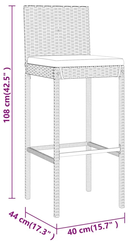 Set Bar da Giardino 5 pz con Cuscini in Polyrattan Grigio