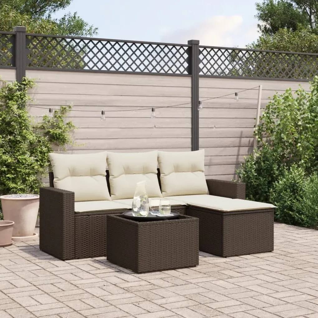 Set divano da giardino 5 pz con cuscini marrone in polyrattan