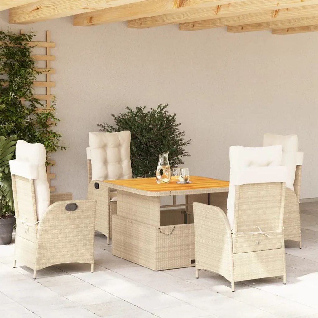Set Da Pranzo Da Giardino 5 Pz Con Cuscini Beige İn Polyrattan /