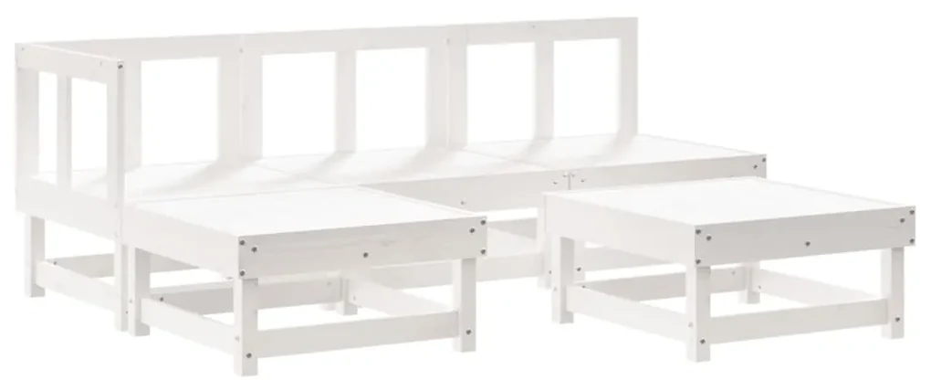 Set divani da giardino 5pz con cuscini in legno massello bianco