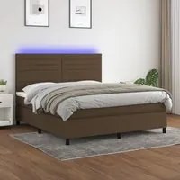 Letto a Molle Materasso e LED Marrone Scuro 160x200 cm Tessuto 3134968