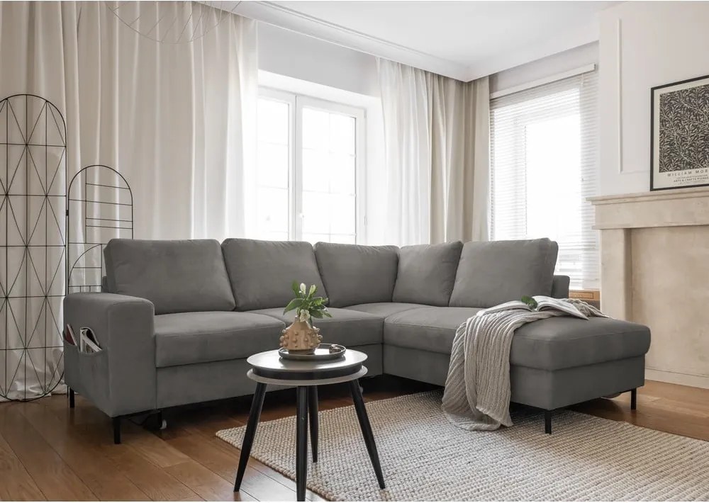 Divano letto in velluto a coste grigio (angolo destro) Lofty Lilly - Miuform