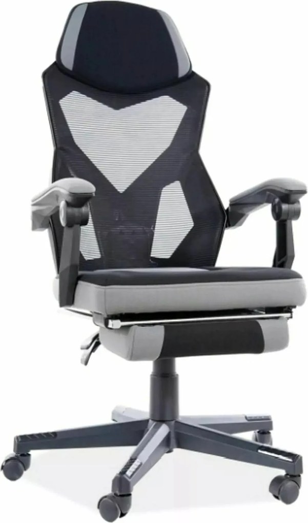 Sedia da ufficio Q-939 nera e grigia con poggiapiedi – 56x48x108 cm