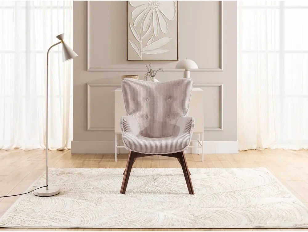 Poltrona rosa chiaro con rivestimento in velluto a coste Niko – Ropez