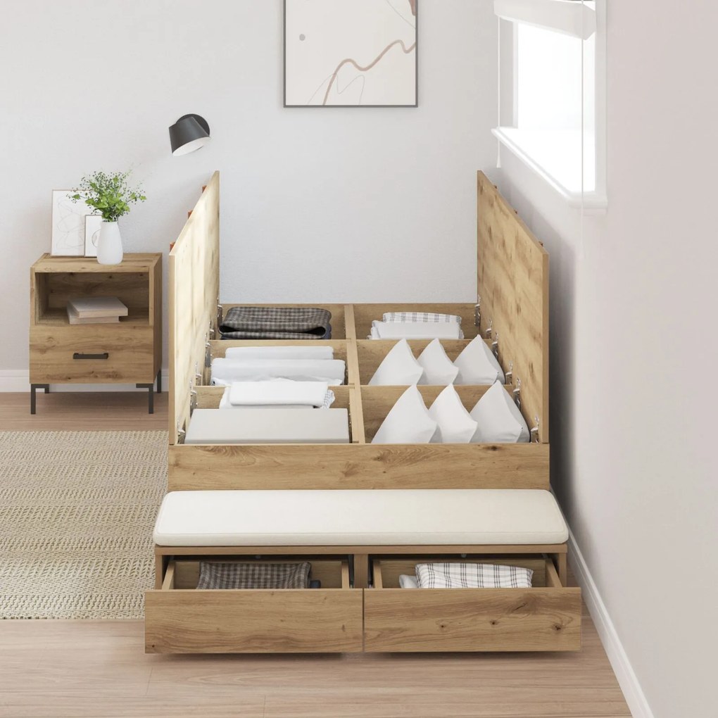 Struttura letto con contenitore rovere artigianale