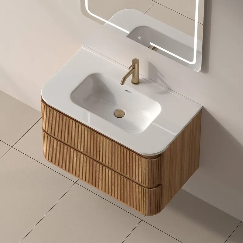 Mobile bagno 80 cannettato con lavabo incasso ceramica | KAM-NORTH-80C - KAMALU
